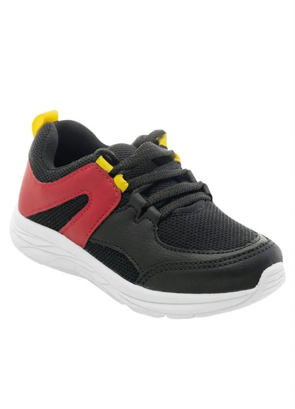 Perfecta - Tênis Infantil Preto com Detalhe em Vermelho