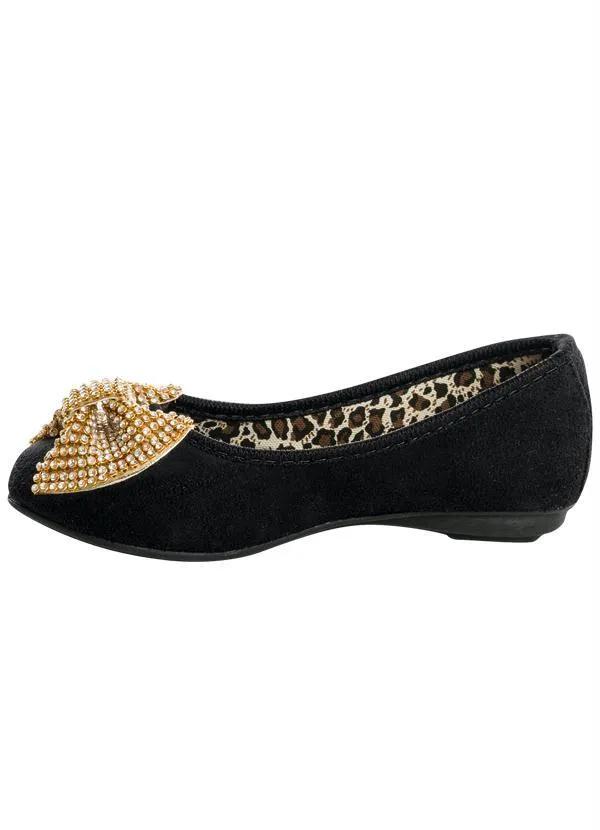 Outlet - Sapatilha Infantil Detalhe Laço com Strass Preto 2