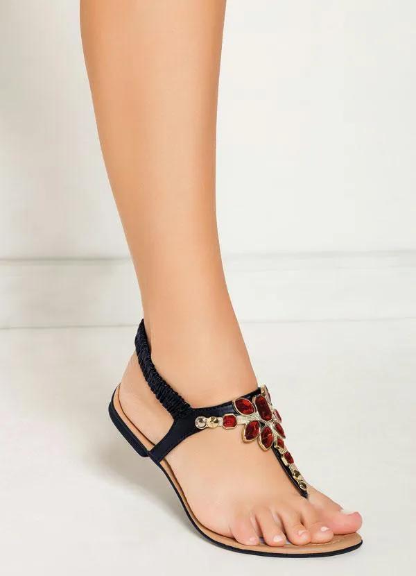 Outlet - Rasteira Preta com Detalhe de Pedraria 5