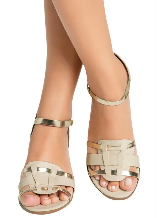 Perfecta - Sandália Marfim com Tiras Douradas 6