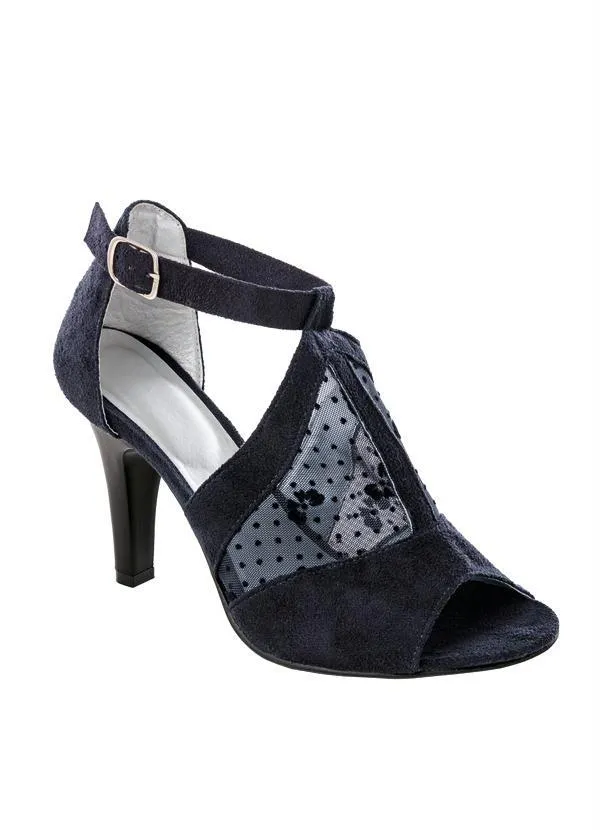 Perfecta - Sandália Preta com Detalhe de Renda