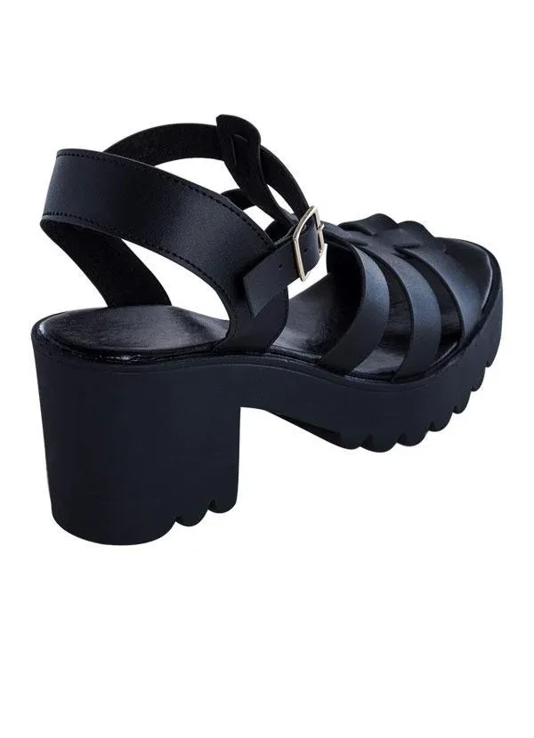 Perfecta - Sandália Preta com Salto Tratorado 2