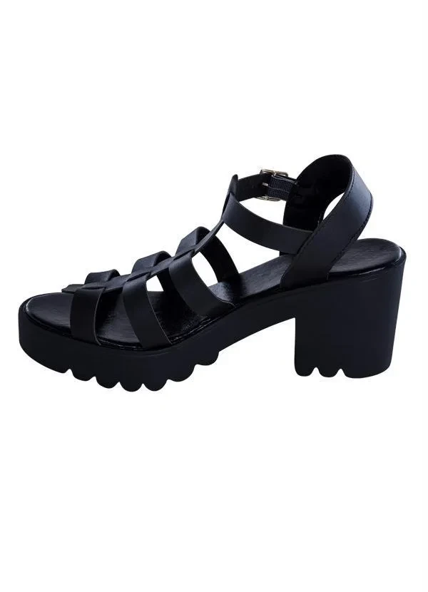 Perfecta - Sandália Preta com Salto Tratorado 3