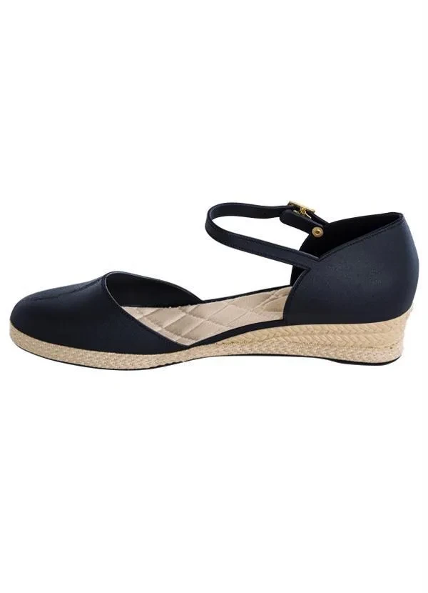 Perfecta - Sandália Anabela Preta Salto Baixo 3