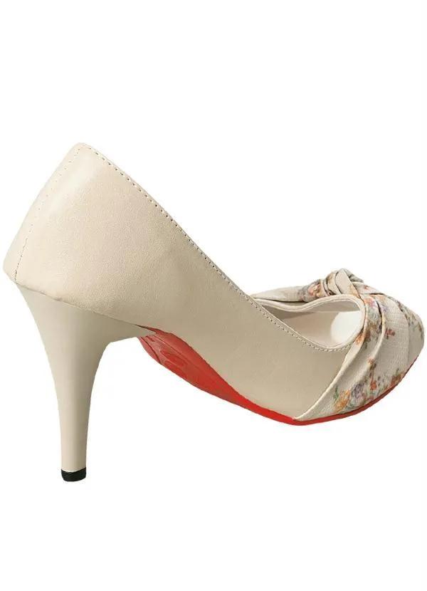 Outlet - Peep Toe Bege/Floral com Detalhe Entrelaçado 3