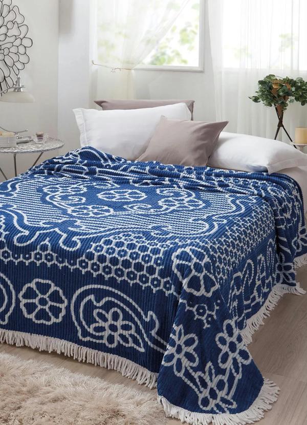 Jolitex - Colcha Chenille Azul Casal 1 Peça 3
