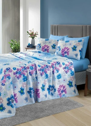 Mundo Lar - Jogo de Cama Azul Casal 4 Peças - MUNDO LAR