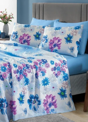 Mundo Lar - Jogo de Cama Azul Casal 4 Peças - MUNDO LAR