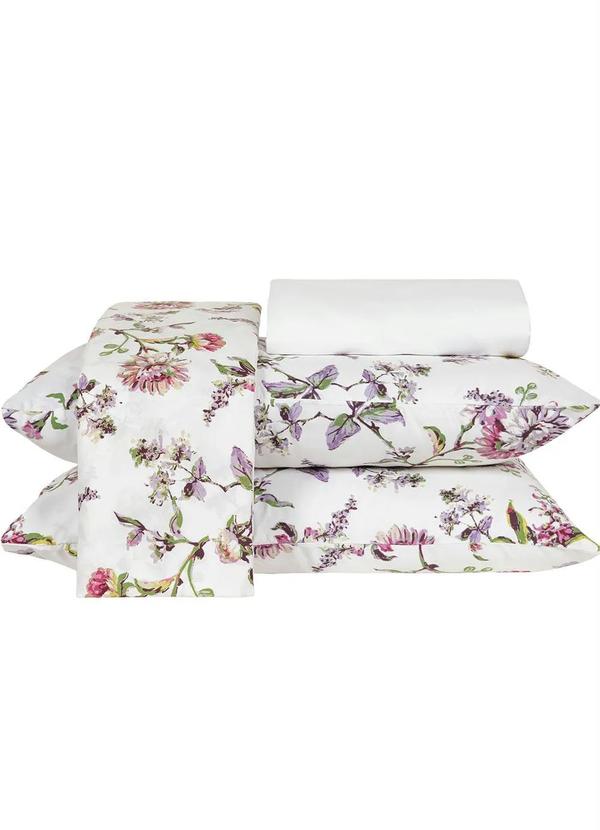 Mundo Lar - Jogo de Cama Floral Branco Casal 4 Peças 2