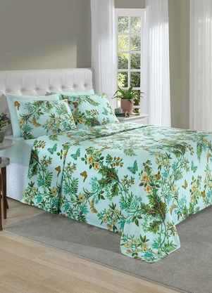Mundo Lar - Jogo de Cama Verde Casal 4 Peças - MUNDO LAR