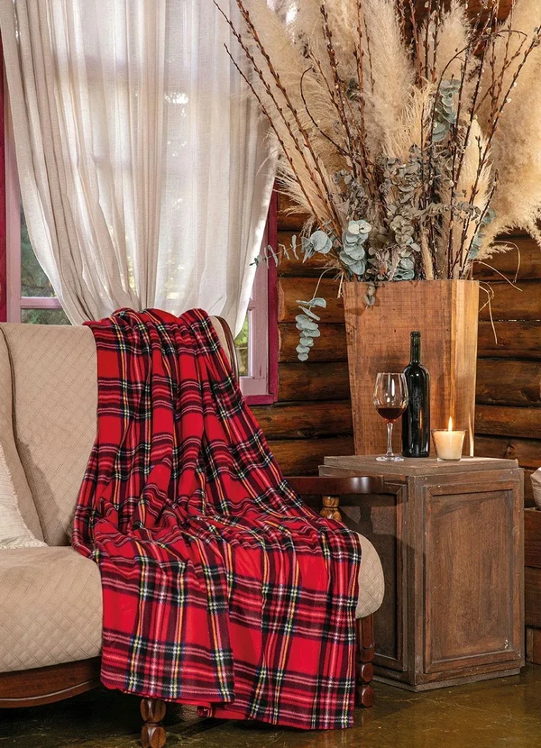 Mundo Lar - Manta Polar Xadrez Vermelha Casal 1 Peça 2
