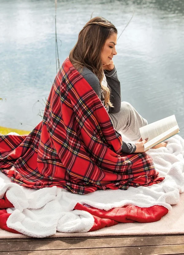 Mundo Lar - Manta Polar Xadrez Vermelha Casal 1 Peça 4