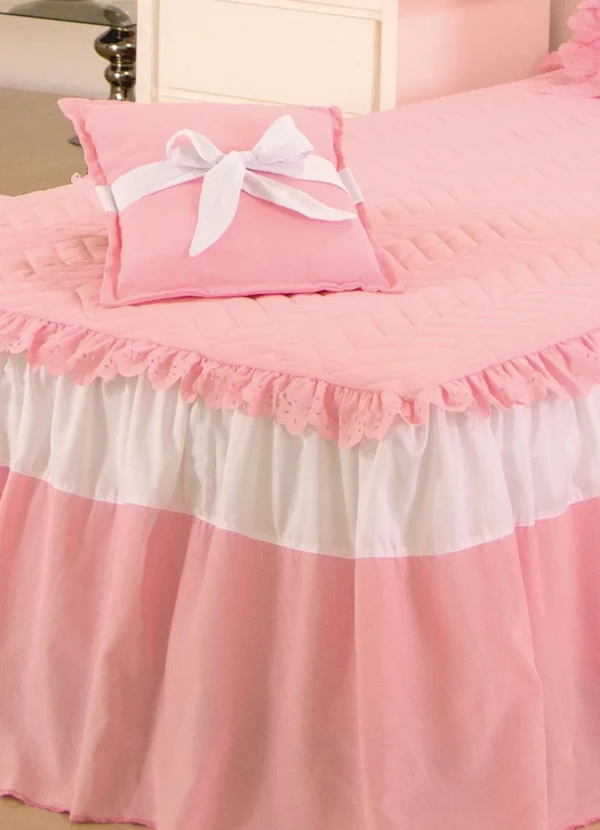 Lar e Lazer - Jogo de Colcha Rosa Solteiro 3 Peças 3