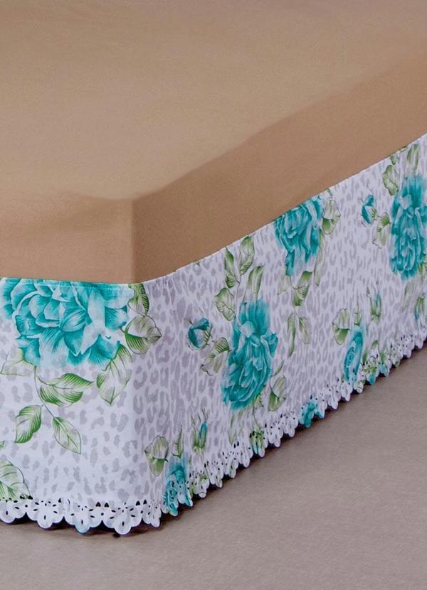 Lar e Lazer - Saia Box Bordada Floral Solteiro 1 Peça