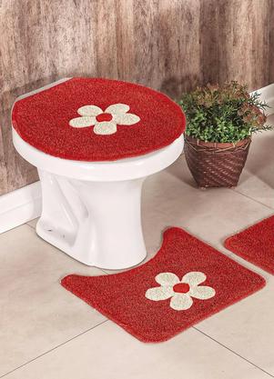 Jogo de Banheiro Flores (Vermelho) 3 Pe�as