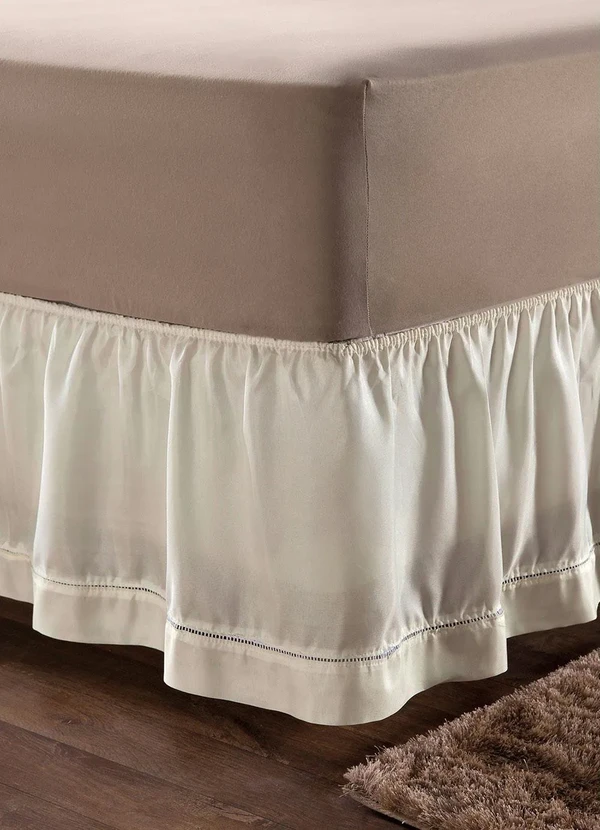 Lar e Lazer - Saia Box Ponto Palito Bege Casal 1 Peça