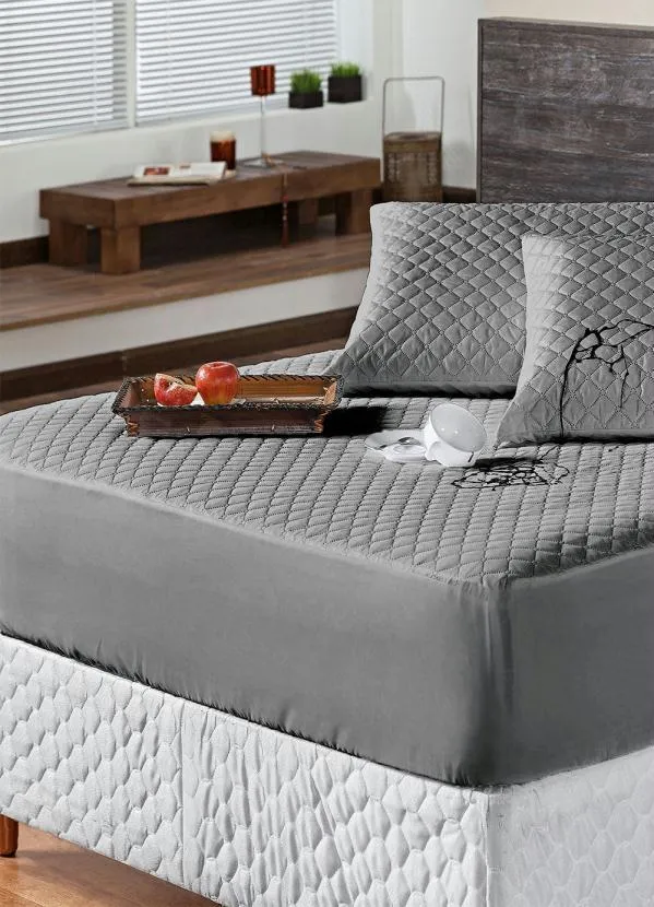 Lar e Lazer - Protetor de Colchão Impermeável Cinza Queen