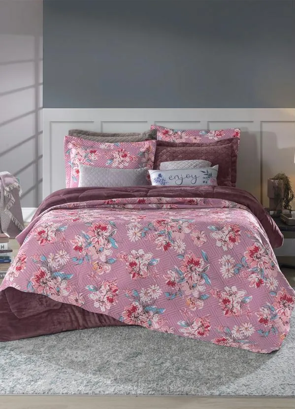 Hedrons - Cobre Leito Floral Lilás Casal 1 Peça