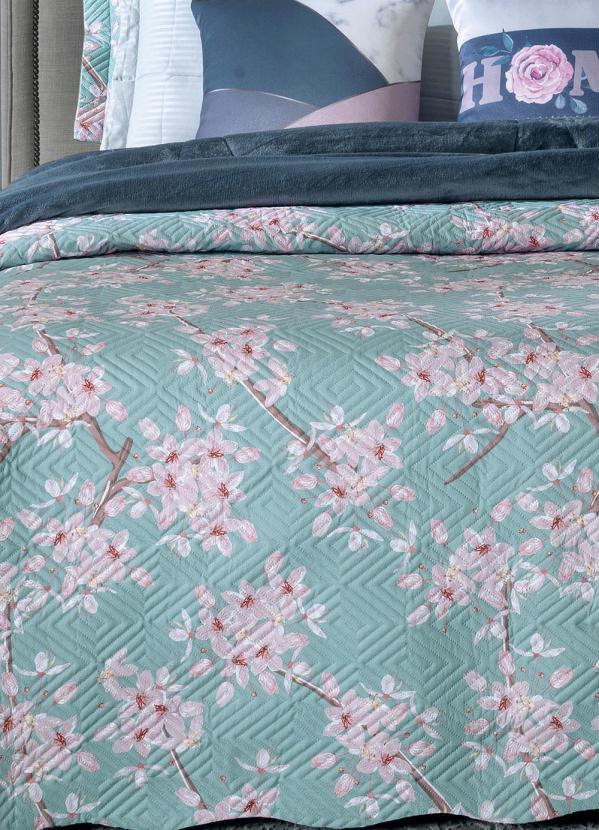 Hedrons - Cobre Leito Floral Verde Casal 1 Peça 2