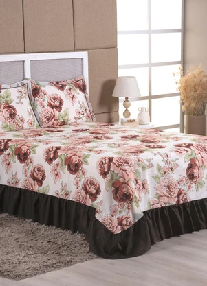 Lar e Lazer - Jogo Cobre Leito Casal Floral Tabaco 3 Peças - LAR E LAZER