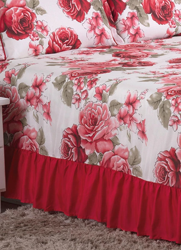 Lar e Lazer - Jogo Cobre Leito Casal Floral Vermelho 3 Peças 2