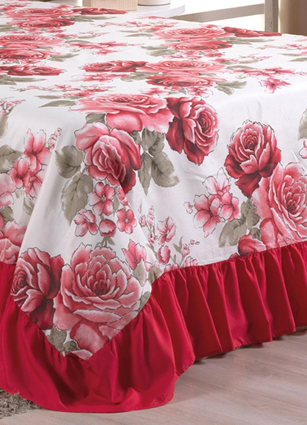 Lar e Lazer - Jogo Cobre Leito Casal Floral Vermelho 3 Peças 3