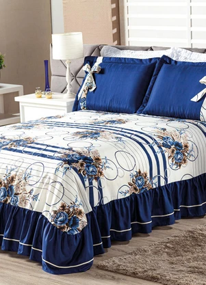 Lar e Lazer - Jogo de Cobre Leito Floral Azul Casal 3 Peças - LAR E LAZER