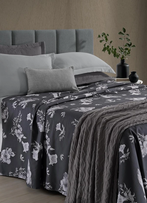 Hedrons - Sobre Lençol Cinza Queen 1 Peça