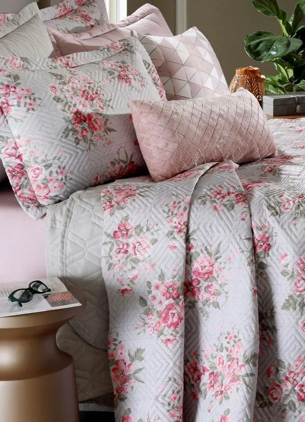 Hedrons - Cobre Leito Floral Bege Queen 1 Peça 2