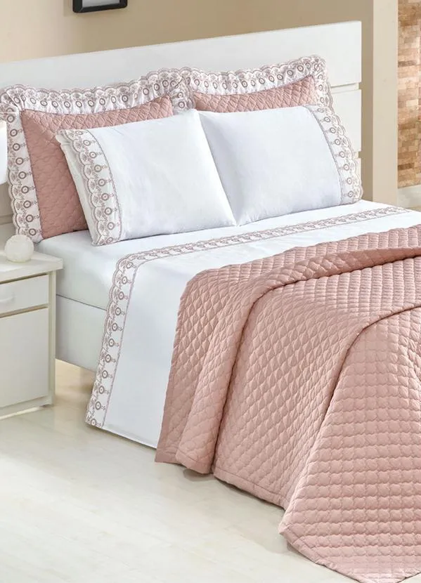 Lar e Lazer - Jogo de Cobre Leito Rosa Queen 3 Peças