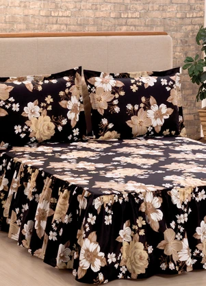 Lar e Lazer - Jogo de Colcha Floral Preto Casal 3 Peças - LAR E LAZER