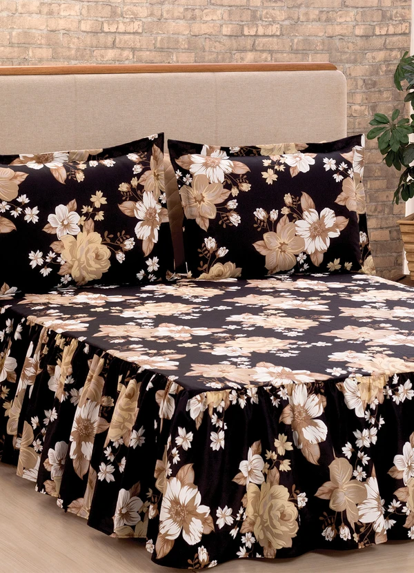 Lar e Lazer - Jogo de Colcha Floral Preto Casal 3 Peças