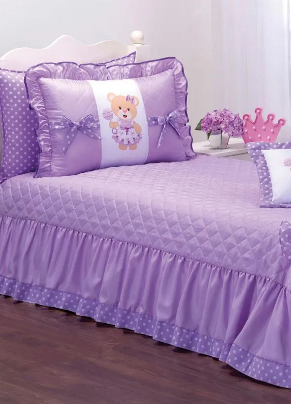 Lar e Lazer - Jogo de Colcha Ursinha Lilás Solteiro 3 Peças 1