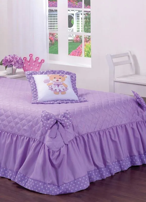 Lar e Lazer - Jogo de Colcha Ursinha Lilás Solteiro 3 Peças 2
