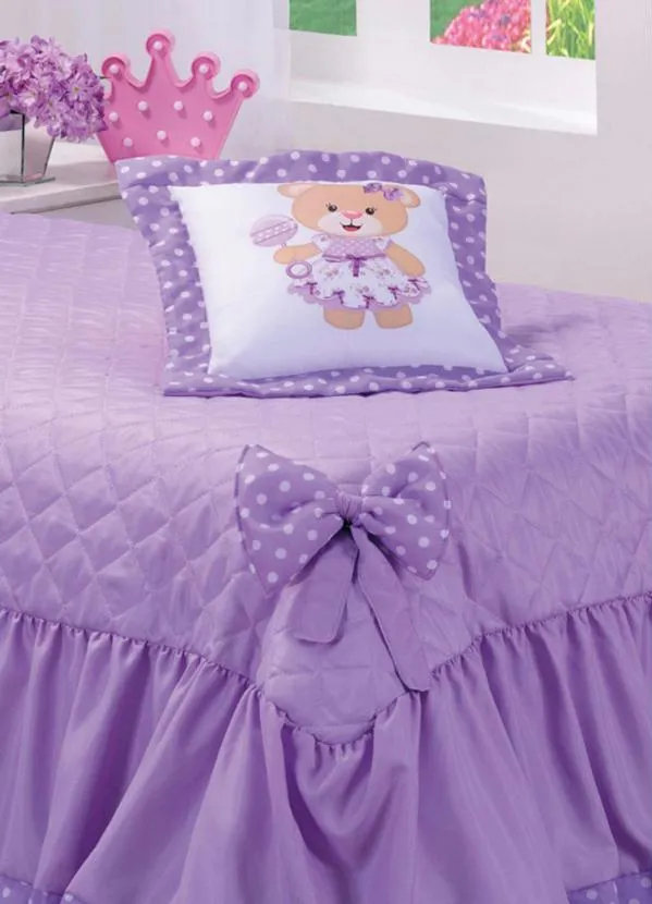 Lar e Lazer - Jogo de Colcha Ursinha Lilás Solteiro 3 Peças 4