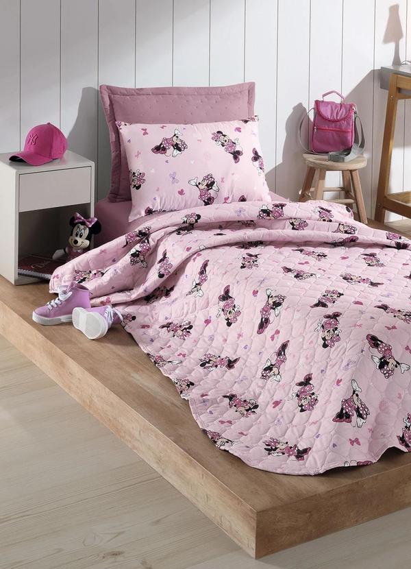 Hedrons - Colcha Solteiro Disney Minnie Dance Rosa