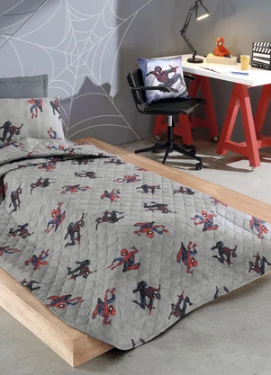 Hedrons - Colcha Solteiro Disney Spider Black Cinza - HEDRONS