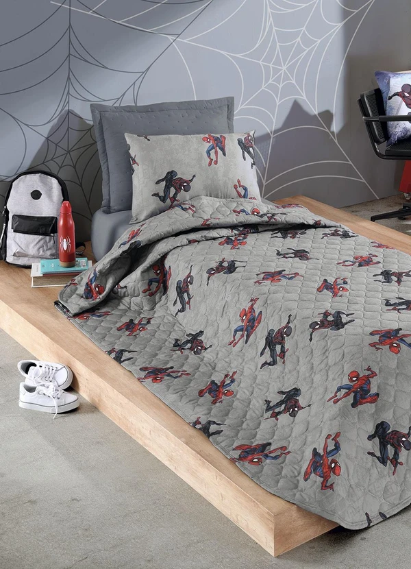Hedrons - Colcha Solteiro Disney Spider Black Cinza