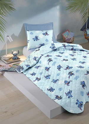 Hedrons - Colcha Solteiro Disney Stitch Folhas Colorido - HEDRONS