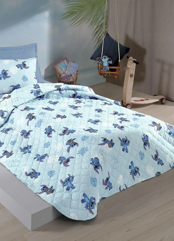 Hedrons - Colcha Solteiro Disney Stitch Folhas Colorido 2