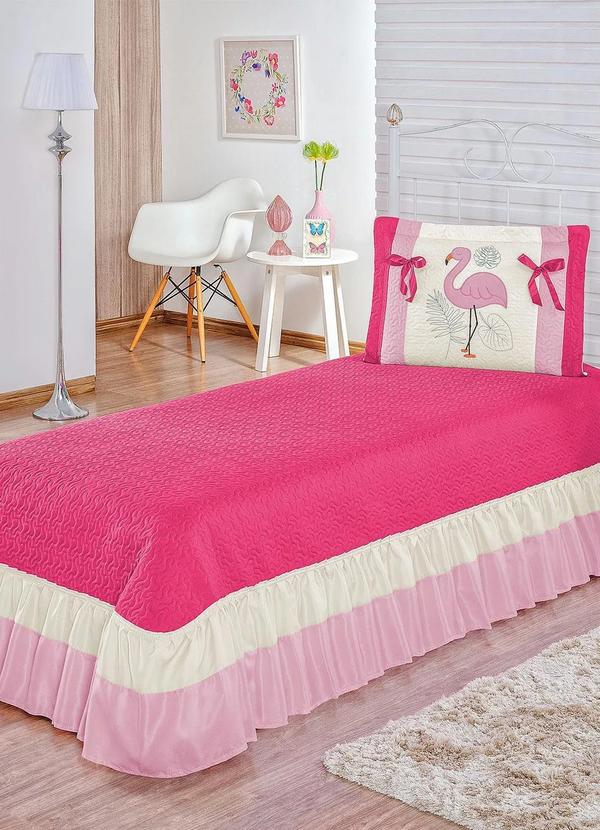 Lar e Lazer - Jogo de Colcha Rosa Solteiro 2 Peças