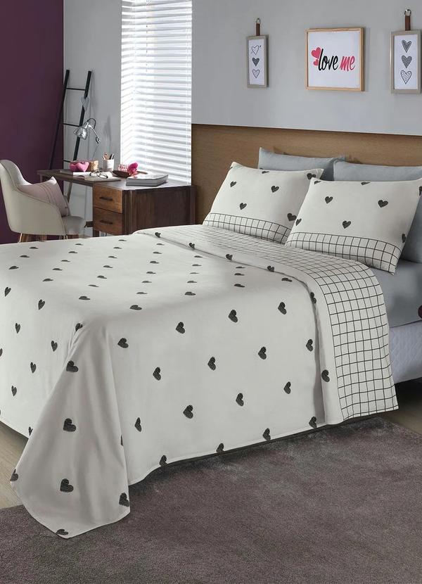 Mundo Lar - Edredom 150 Fios Coração Branco Casal 1 Peça