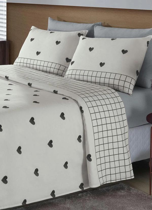 Mundo Lar - Edredom 150 Fios Coração Branco Casal 1 Peça 2