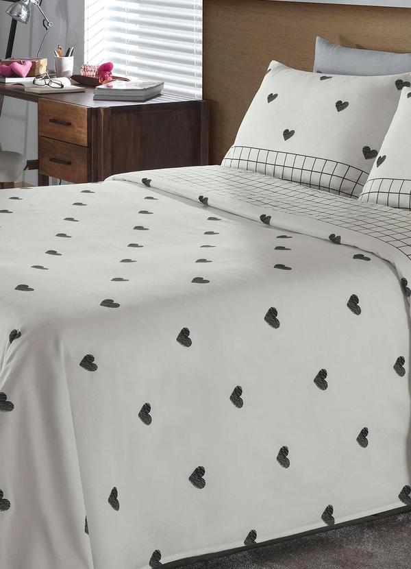 Mundo Lar - Edredom 150 Fios Coração Branco Casal 1 Peça 3