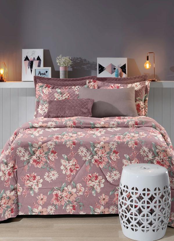 Hedrons - Edredom Floral Lilás Casal Slim 1 Peça