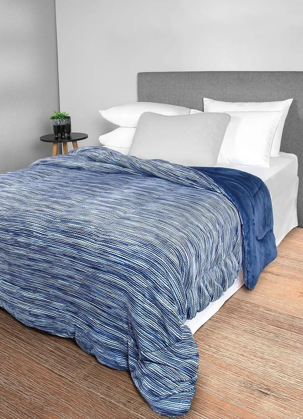 Lepper - Edredom Dupla Face Mescla Azul Queen 1 Peça