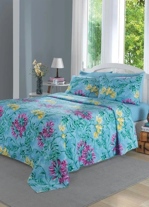 Mundo Lar - Edredom 150 Fios Algodão Flora Solteiro 1 Peça - MUNDO LAR