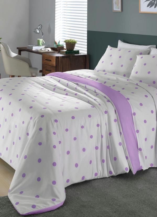 Mundo Lar - Edredom 150 Fios Poá Lilás Solteiro 1 Peça