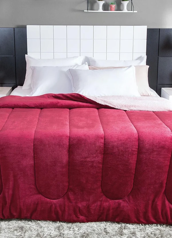 Lepper - Edredom Dupla Face Bordô Solteiro 1 Peça