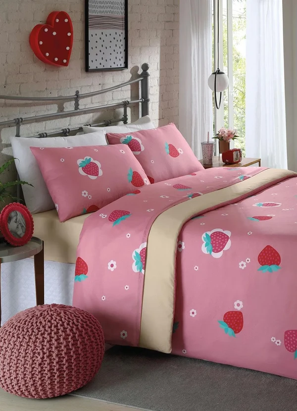 Mundo Lar - Jogo Capa de Edredom Morango Solteiro 2 Peças